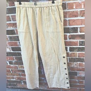 Soft Surroundings Cotton Gauze Pants Wood Button Accents ,Elastic Waist Size M